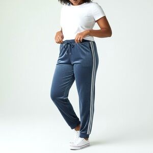 Inc International Concepts Velvet Pants With Glitter Stripe on Side Pockets Blue